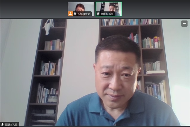 里斯本大學(xué)孔子學(xué)院中方院長王錦程。 采訪截圖