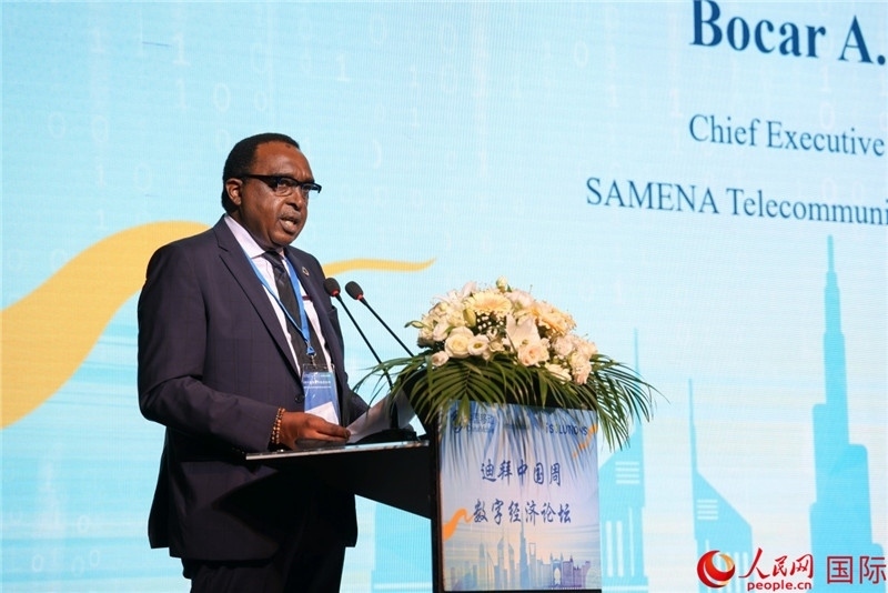 SAMENA電信協(xié)會(huì)首席執(zhí)行官博卡爾致辭。人民網(wǎng)記者任皓宇攝