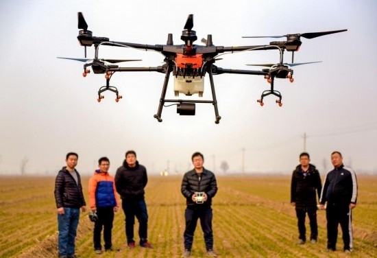 2019年2月25日，無人機教員（右三）在河北省衡水市冀州區(qū)徐莊鄉(xiāng)北榆林村為村民做植保無人機飛行操作技能培訓。新華社記者 李曉果 攝