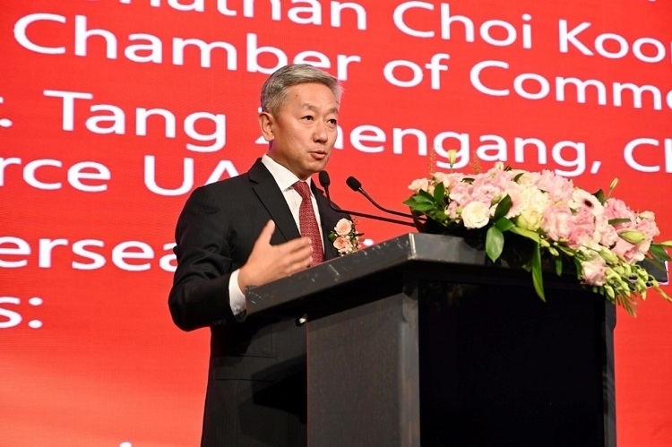 中國駐阿聯(lián)酋大使張益明致辭。阿聯(lián)酋中華工商總會供圖