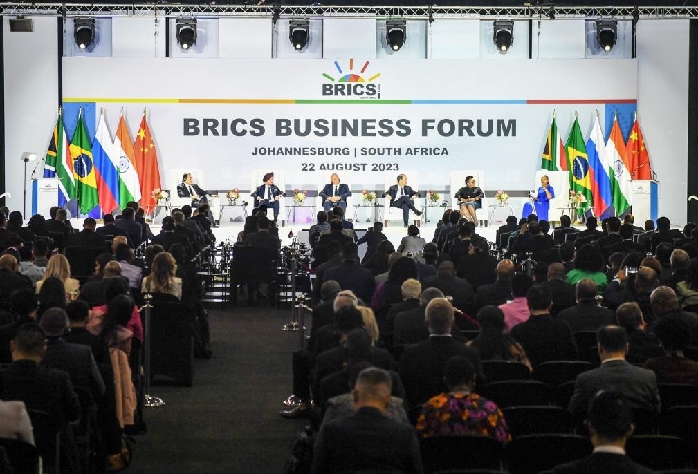 這是8月22日在南非約翰內(nèi)斯堡拍攝的金磚國(guó)家工商論壇現(xiàn)場(chǎng)。新華社記者李亞輝攝