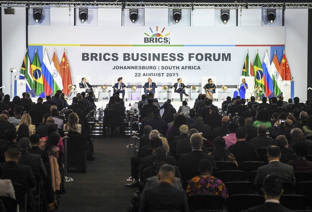 這是2023年8月22日在南非約翰內(nèi)斯堡拍攝的金磚國家工商論壇現(xiàn)場。新華社記者 李亞輝 攝