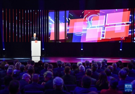 4月21日，挪威首相斯特勒在德國漢諾威工業(yè)博覽會開幕式上致辭。挪威是今年展會主賓國。新華社記者 任鵬飛 攝