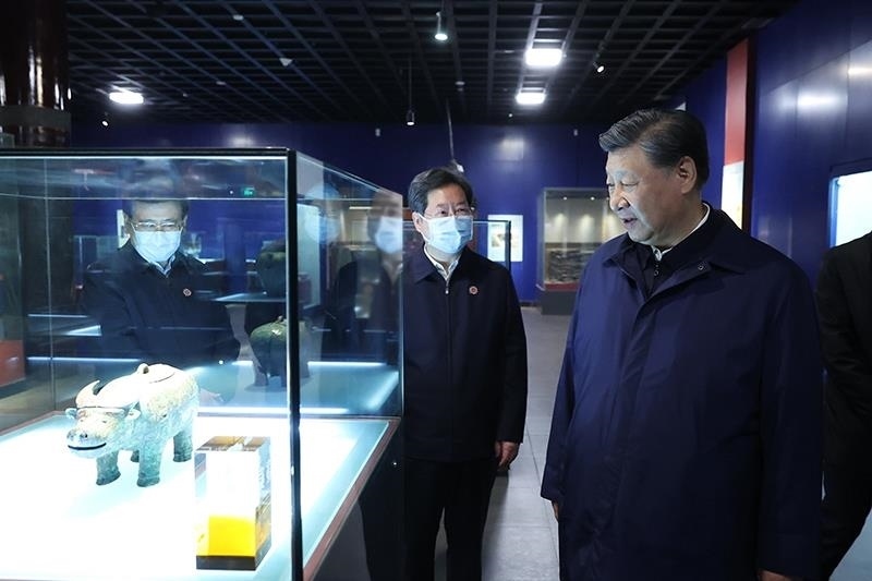 △2022年10月28日，習(xí)近平總書記在河南安陽市殷墟博物館考察。