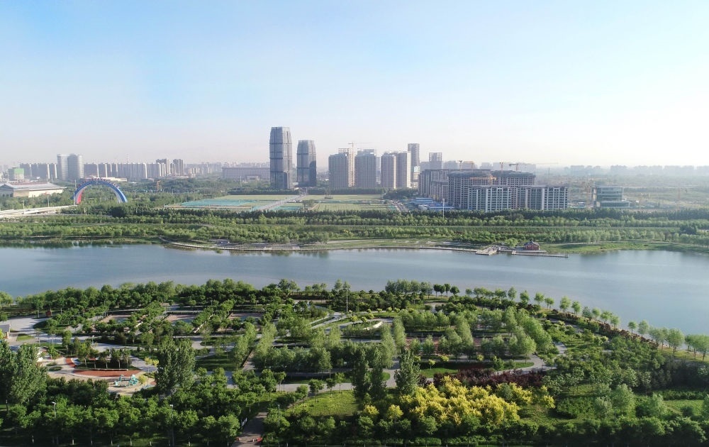 石家莊市滹沱河景色（2022年5月16日攝，無人機(jī)照片）。新華社記者 楊世堯 攝