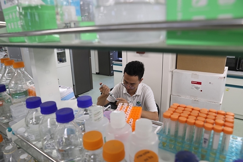 在三亞崖州灣科技城，一名青年科技工作者正在進(jìn)行科研工作。