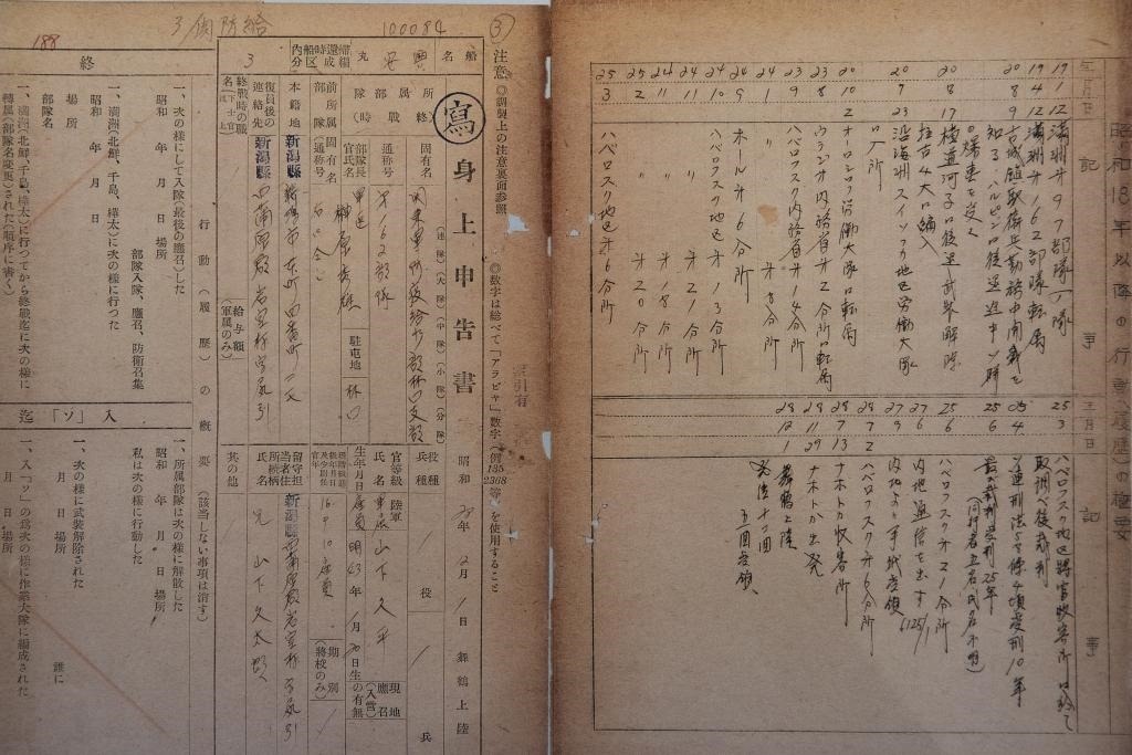 這是7月5日在侵華日軍第七三一部隊罪證陳列館拍攝的731部隊林口162支部《身上申告書》（影印件）。新華社記者 張濤 攝