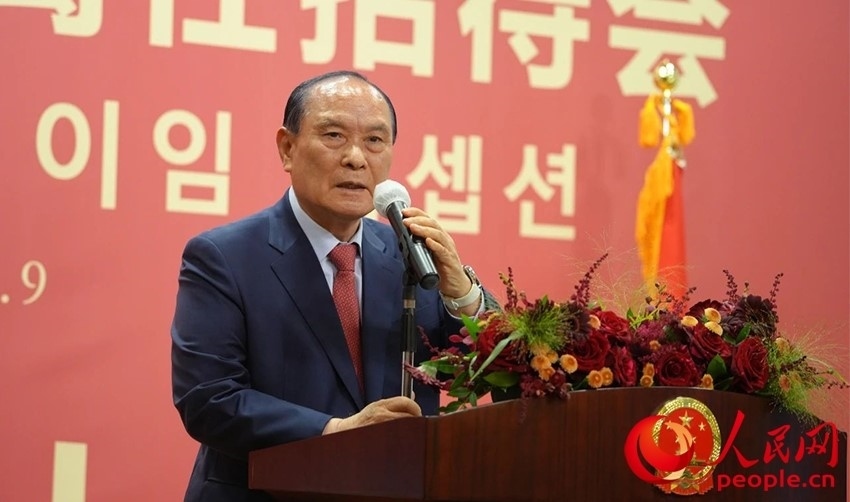 金漢圭在招待會上致辭。人民網(wǎng) 李帆攝