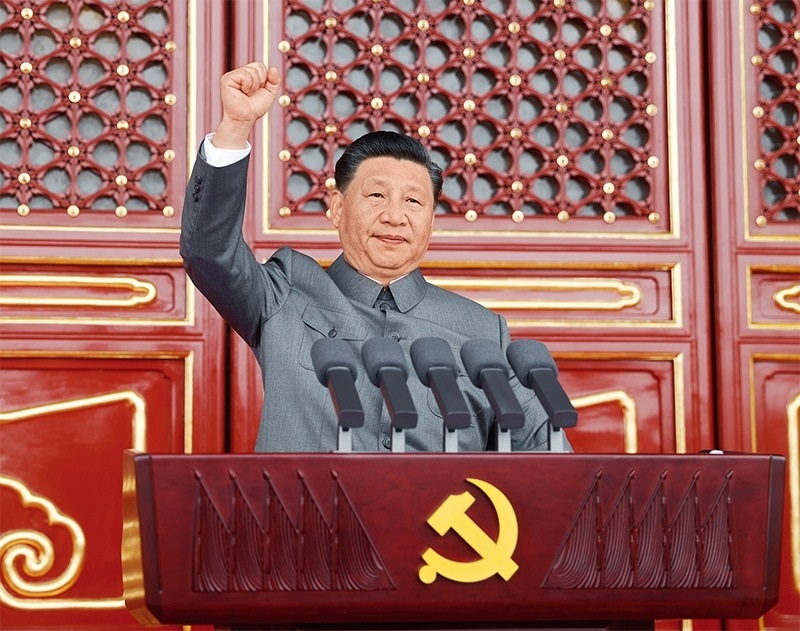 2021年7月1日，慶祝中國共產(chǎn)黨成立100周年大會在北京天安門廣場隆重舉行。中共中央總書記、國家主席、中央軍委主席習(xí)近平發(fā)表重要講話。 新華社記者 鞠鵬/攝