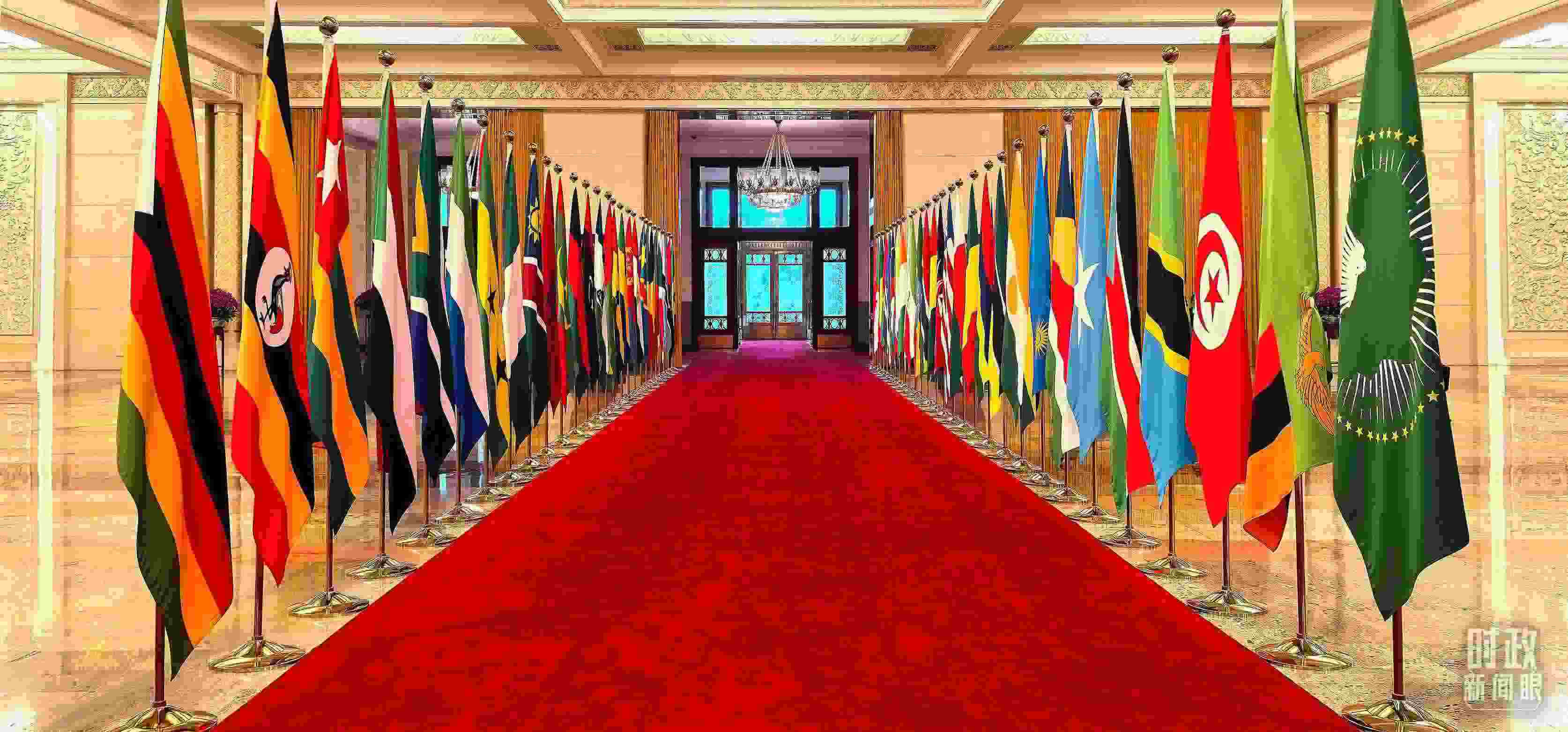 人民大會堂擺放的旗陣。（總臺央視記者馬超拍攝）