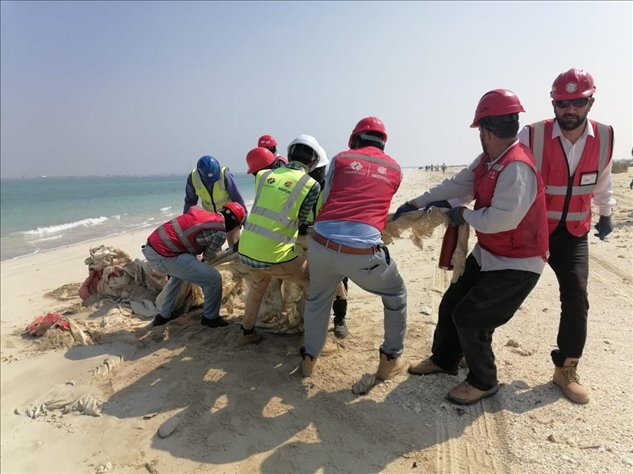 中國電建員工在撿拾海灘垃圾。中國電建供圖