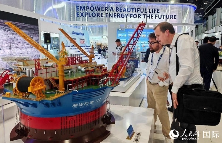 觀眾在中企展臺參觀。人民網(wǎng)記者管克江攝