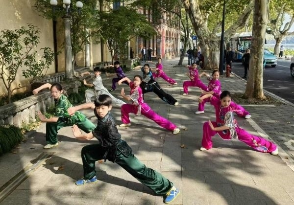 杭州市陳經(jīng)綸體校武術(shù)隊學生們展示中華武術(shù)。 人民網(wǎng)記者 楊磊攝