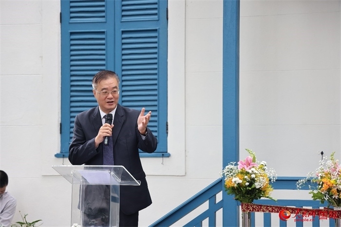 中國駐巴西大使祝青橋在開園儀式上發(fā)表致辭。人民網(wǎng)記者 張志文攝