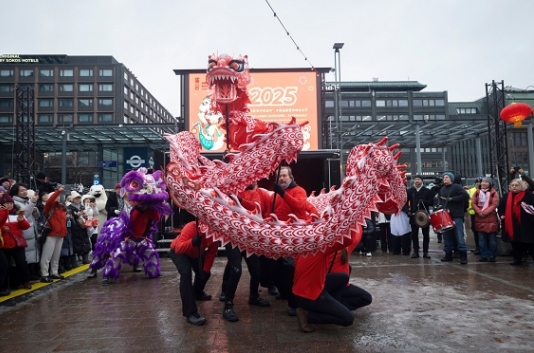 舞龍、舞獅表演。中國駐芬蘭大使館供圖