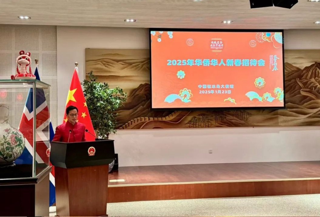 中國駐冰島大使何儒龍致辭。中國駐冰島大使館供圖