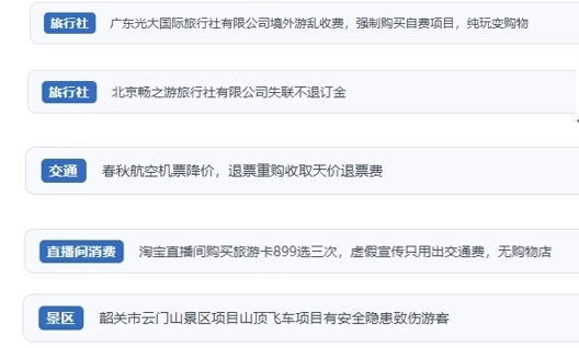 網友在“人民投訴”平臺反映涉旅游消費相關糾紛。（“人民投訴”用戶投訴截圖）
